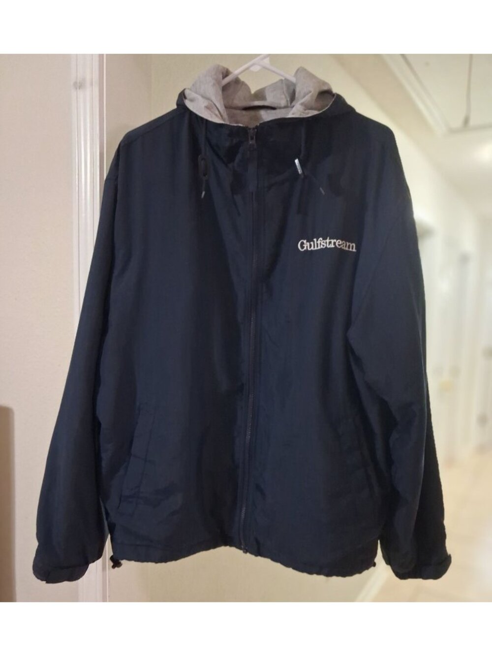 Vtg Gulfstream Jacket Embroidered Blue M Windbreaker Zip Front Pocket Hood MARKS